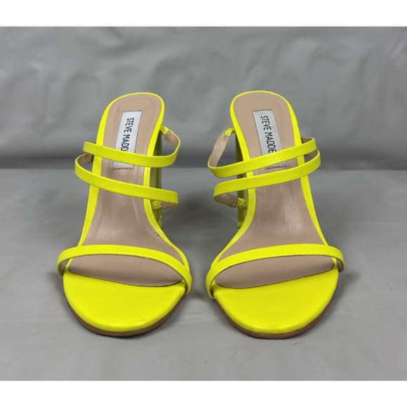 Steve Madden Radiance Strappy Heels Womens 6.5M Neon Yellow Transparent Heel - Picture 3 of 13